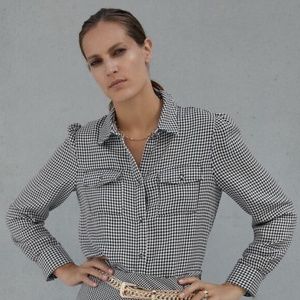 Zara Houndstooth Black & White Button Down Top